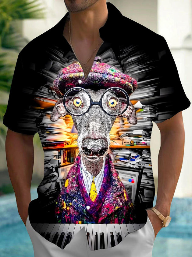 men's dog print shirt front view
