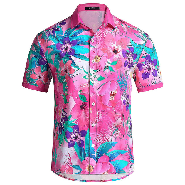 Mens Hawaiian Shirt Flower Print Casual Shirts Short Sleeve Beach Vacation Clothes for Travel Vacation Summer Beach here
