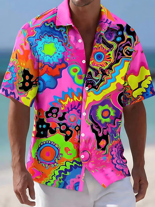 men's abstract print short sleeve shirt front view