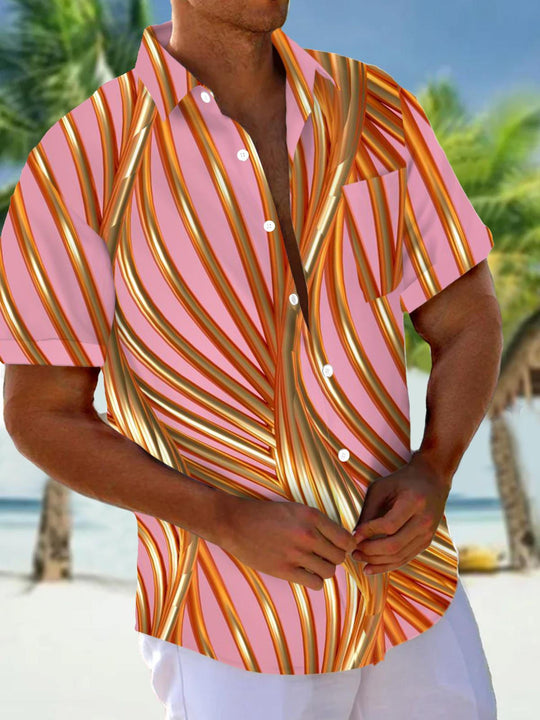 Men's abstract geometric print short sleeve shirt with pocket front view