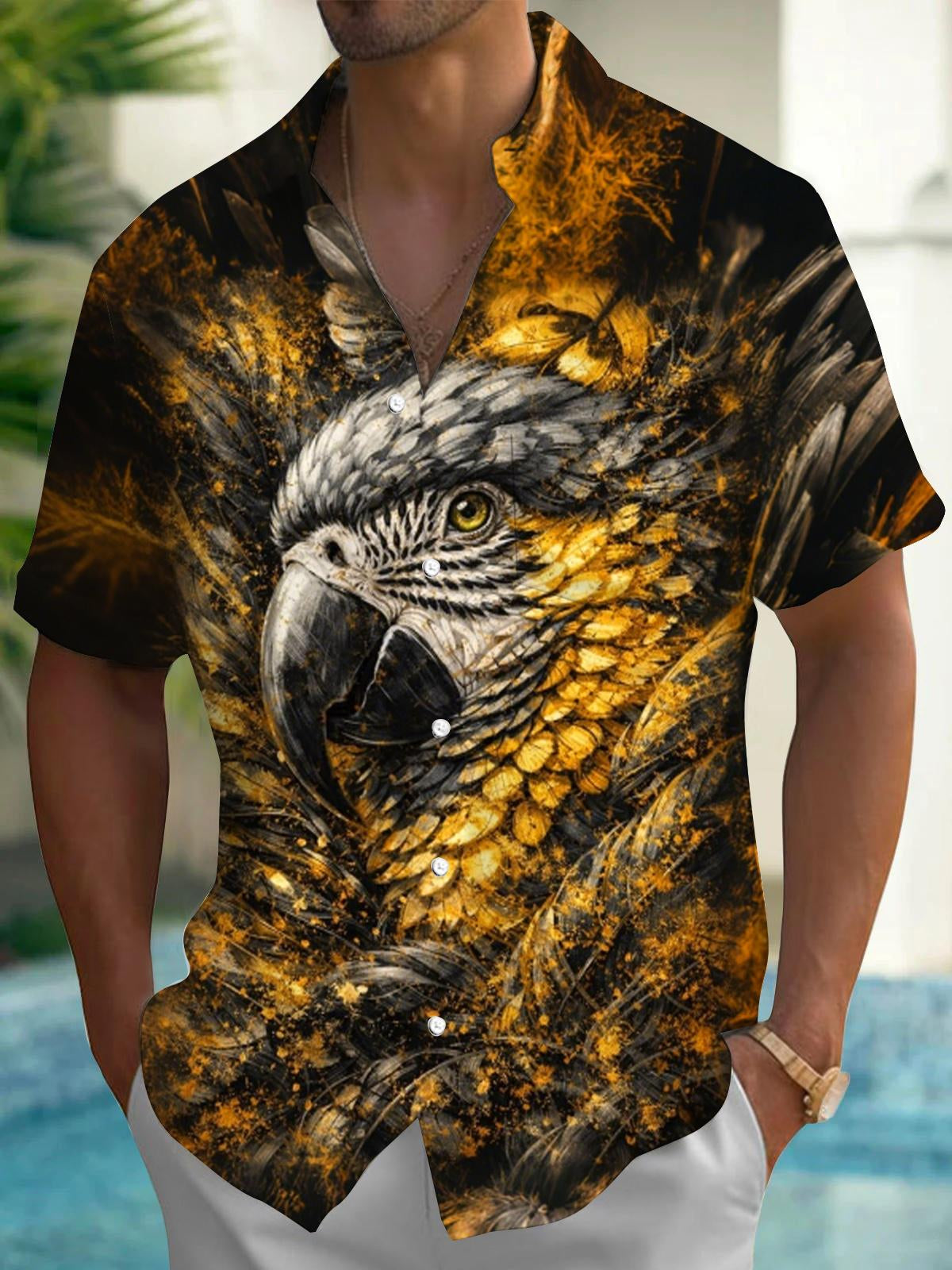Men's eagle print pocket short sleeve shirt front view