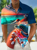 Beach Turtle Print Men's Pocket Short Sleeve Shirts