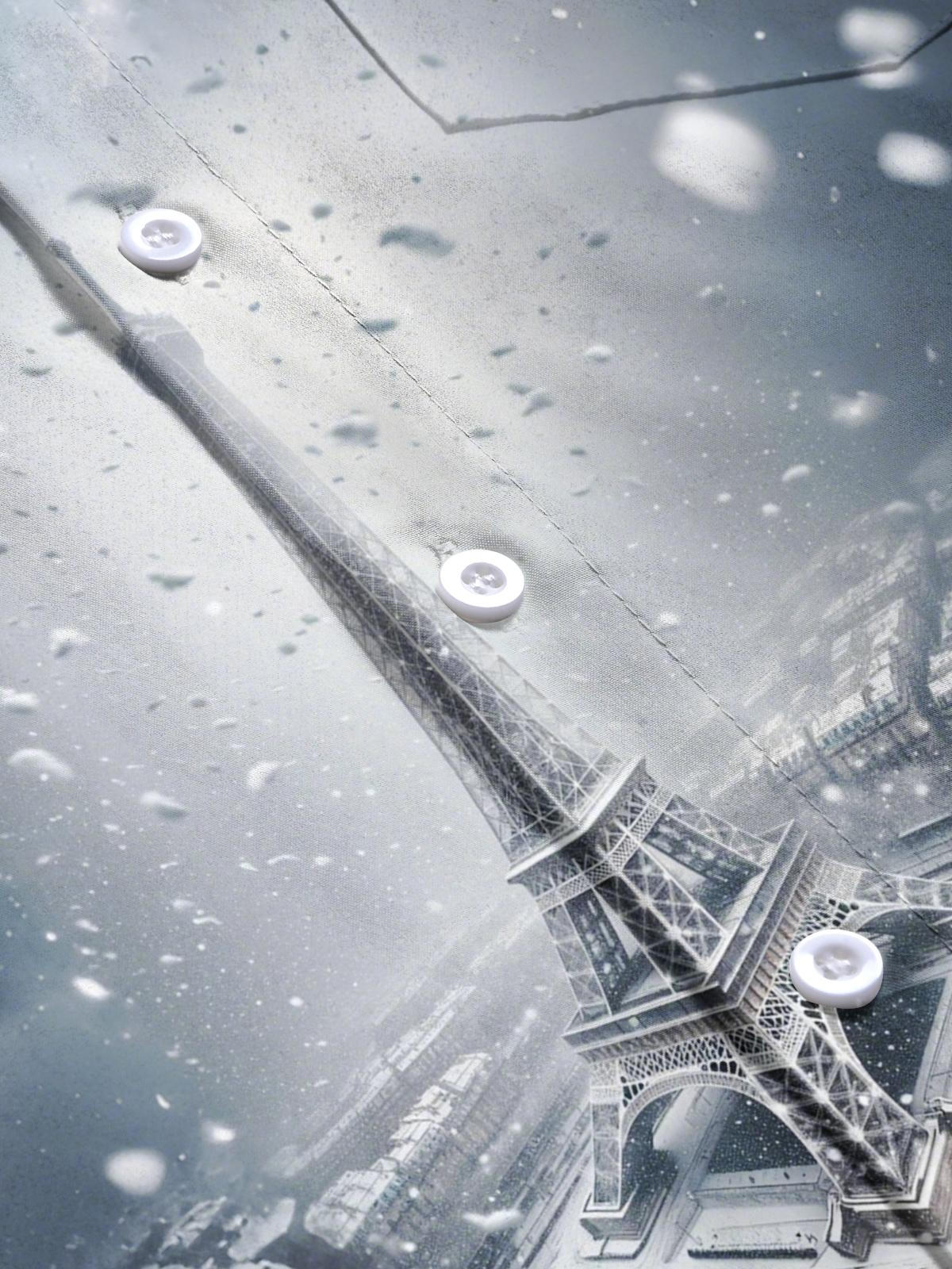 Winter Snow Eiffel Tower Print Men's Pocket Short Sleeve Shirts