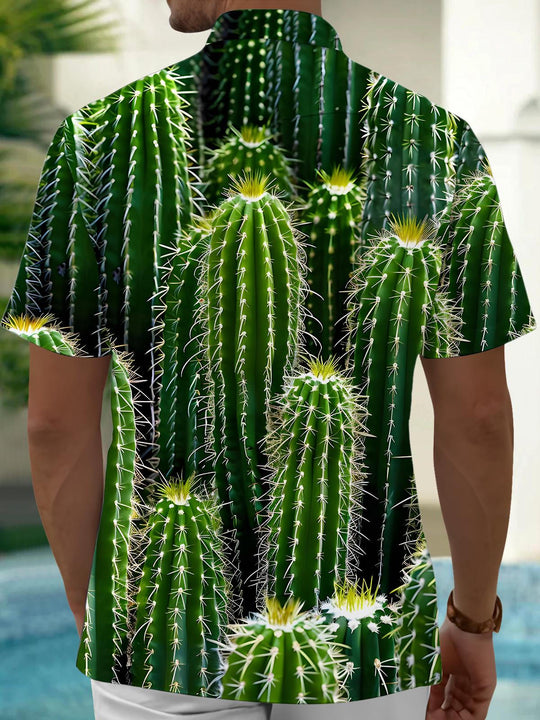 Men's Cactus Print Pocket Short Sleeve Shirt Back View
