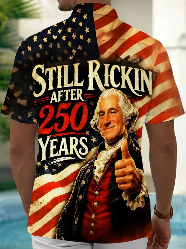 Men's short sleeve pocket shirt back view George Washington 250th anniversary