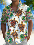 Plant Turtle Print Men's Pocket Short Sleeve Shirts