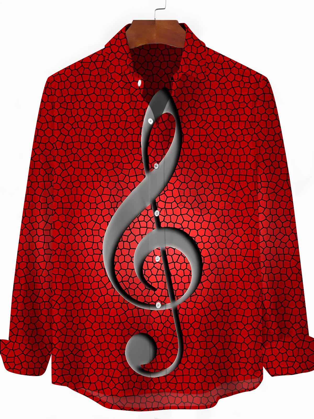 Musical Note Men's Pocket Long Sleeve Shirts