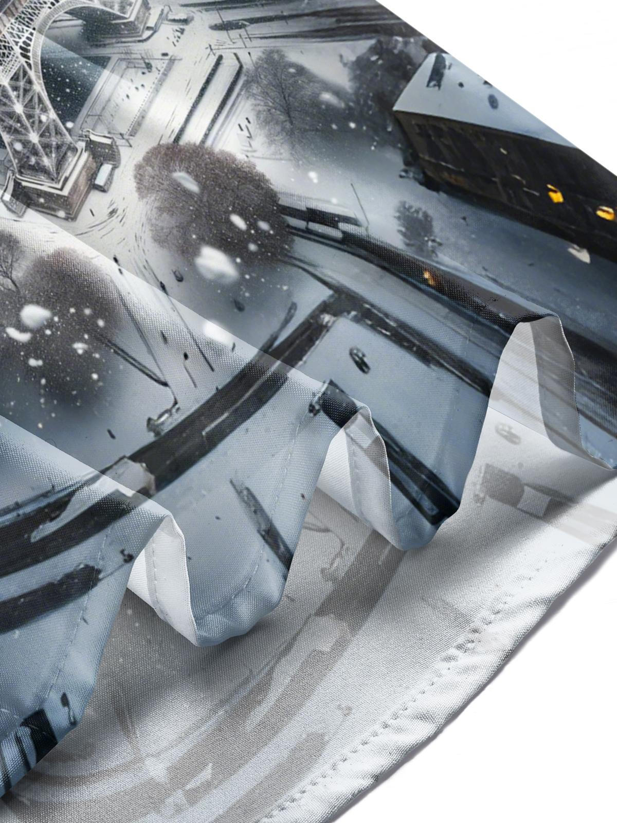 Winter Snow Eiffel Tower Print Men's Pocket Short Sleeve Shirts