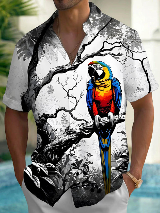 men's parrot print shirt front view