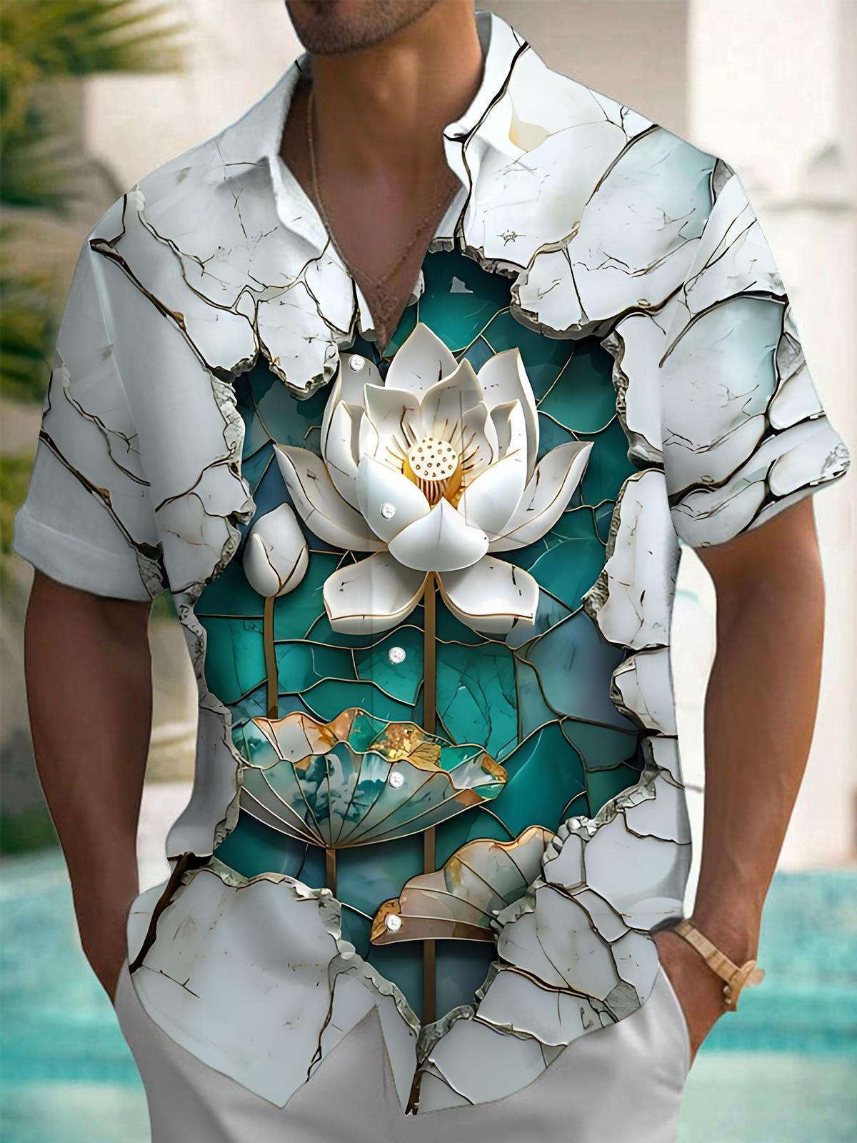 Floral Print Men's Pocket Short Sleeve Shirts