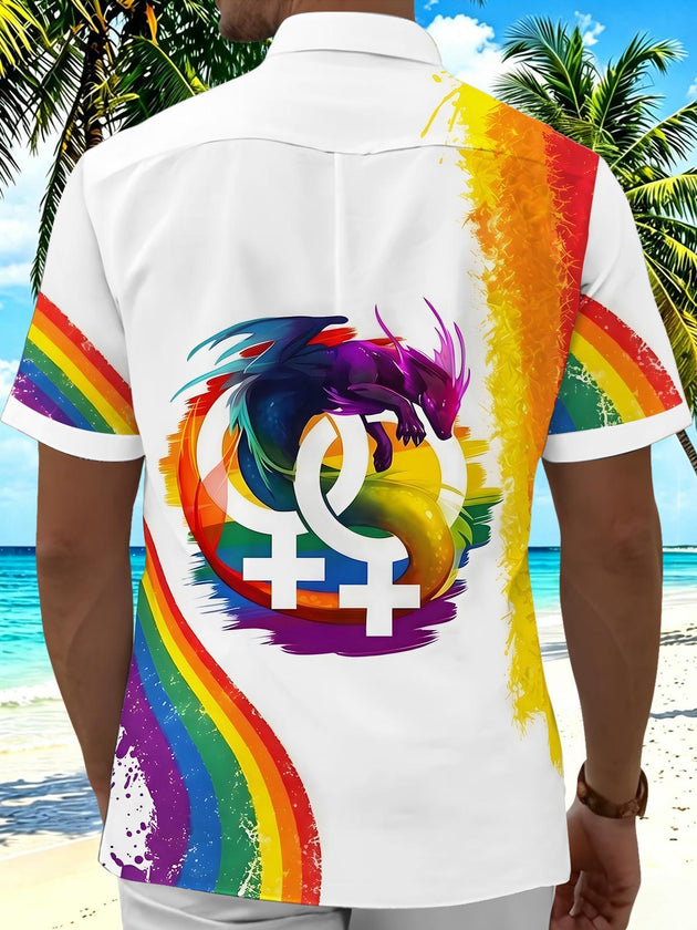 men's colorful mythical print shirt back view
