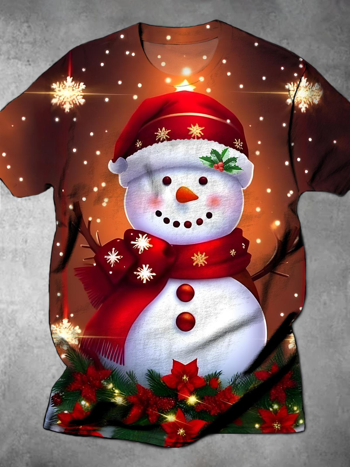 Snowman Round Neck Short Sleeve Men's T-shirt