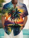 Palm Tree Print Men's Pocket Short Sleeve Shirts