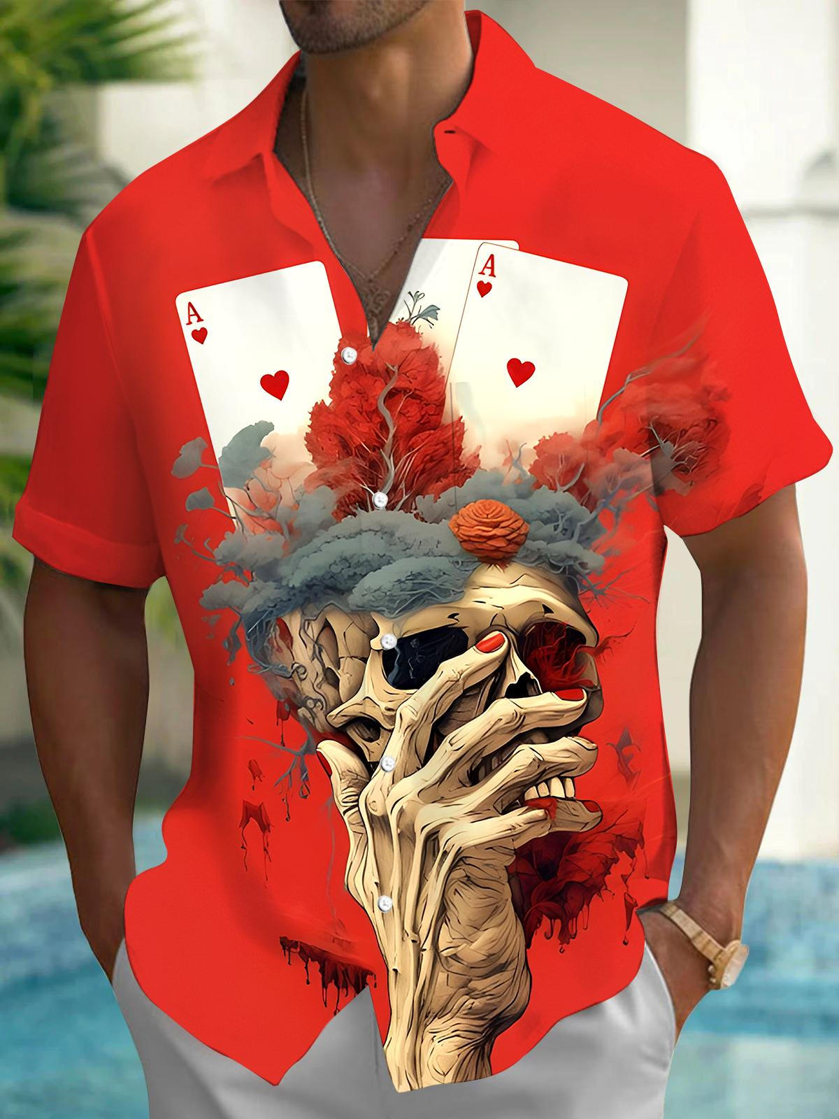 Skull Poker Men's Pocket Short Sleeve Shirts