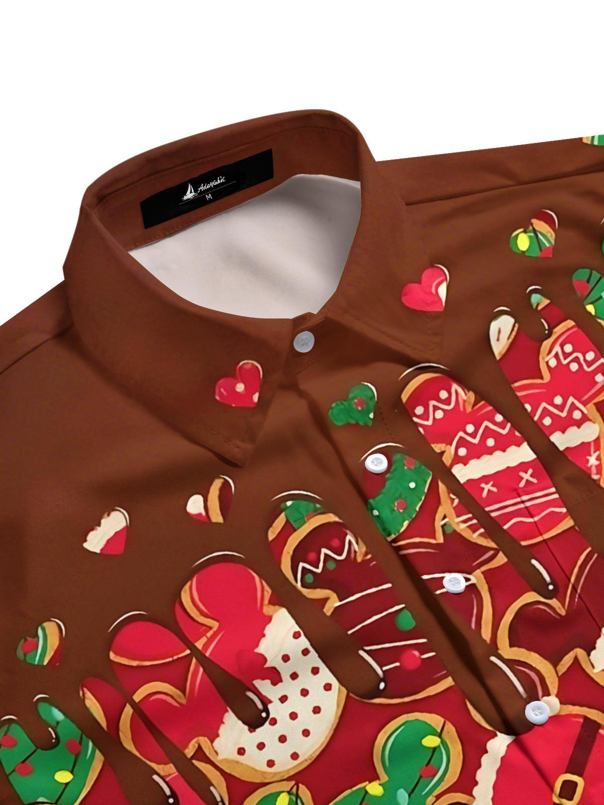 Christmas Cookie Print Men's Pocket Short Sleeve Shirts