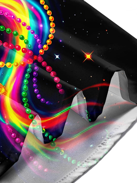 Men's tie dye short sleeve shirt lifestyle shot at Mardi Gras festival
