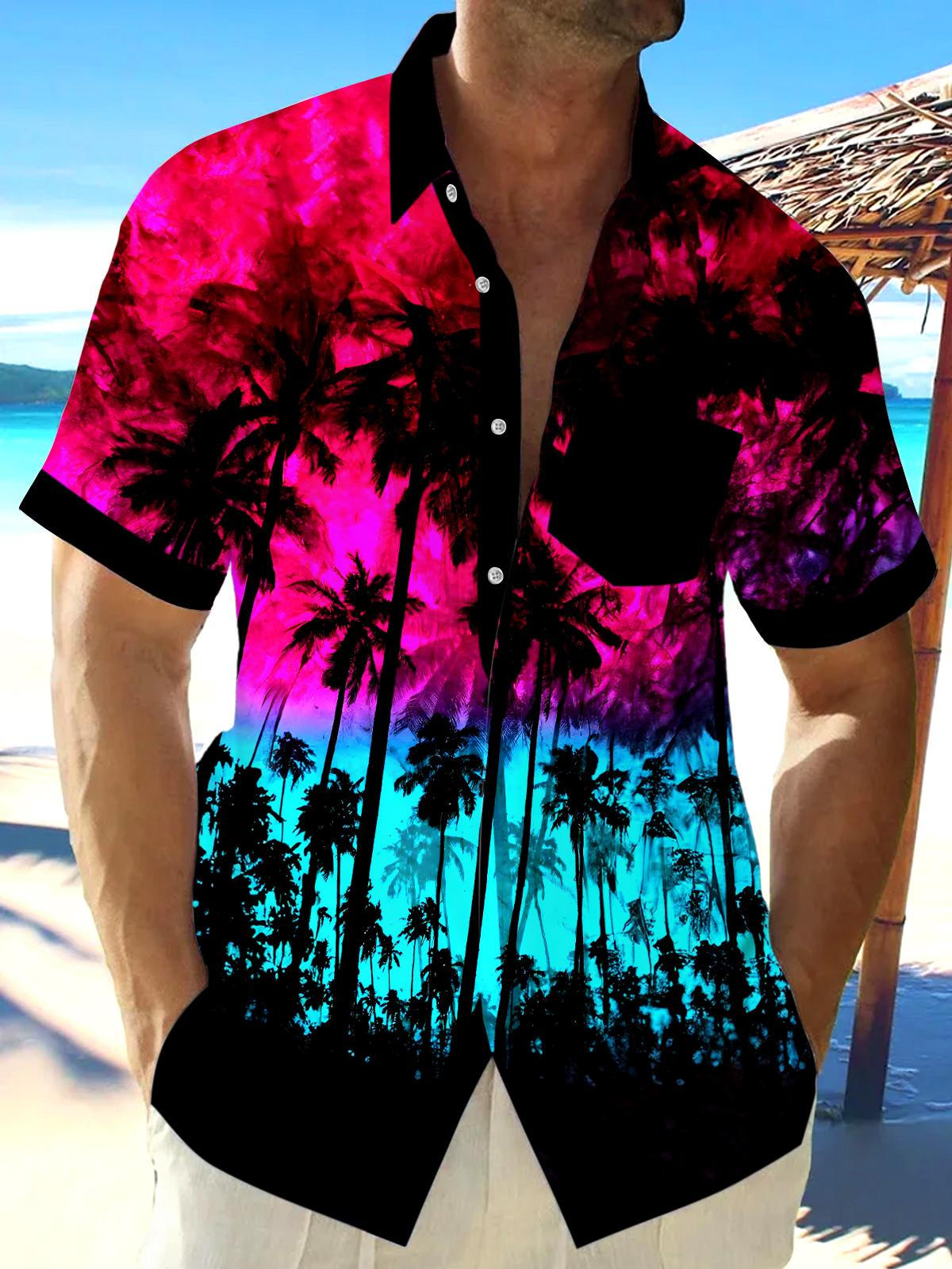 Hawaiian Coconut Tree Men's Pocket Short Sleeve Shirts