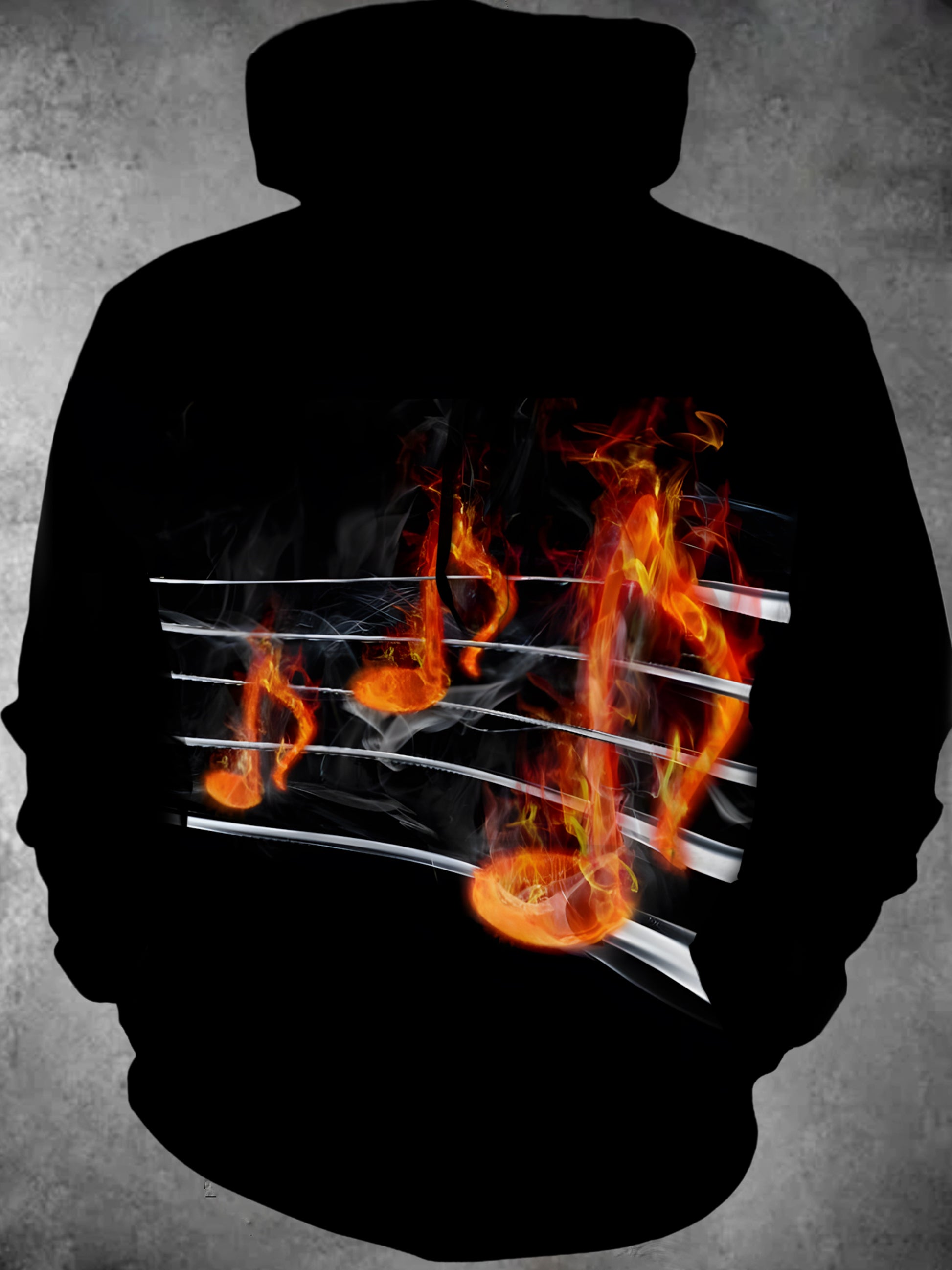 Music Note Long Sleeve Hooded Pocket Men's Top