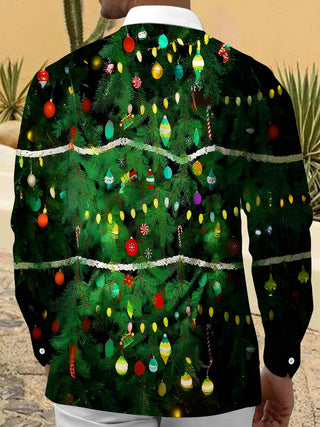 Men's Christmas tree lights bows long sleeve shirt back view