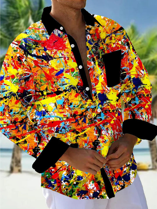 men's abstract print long sleeve shirt front view