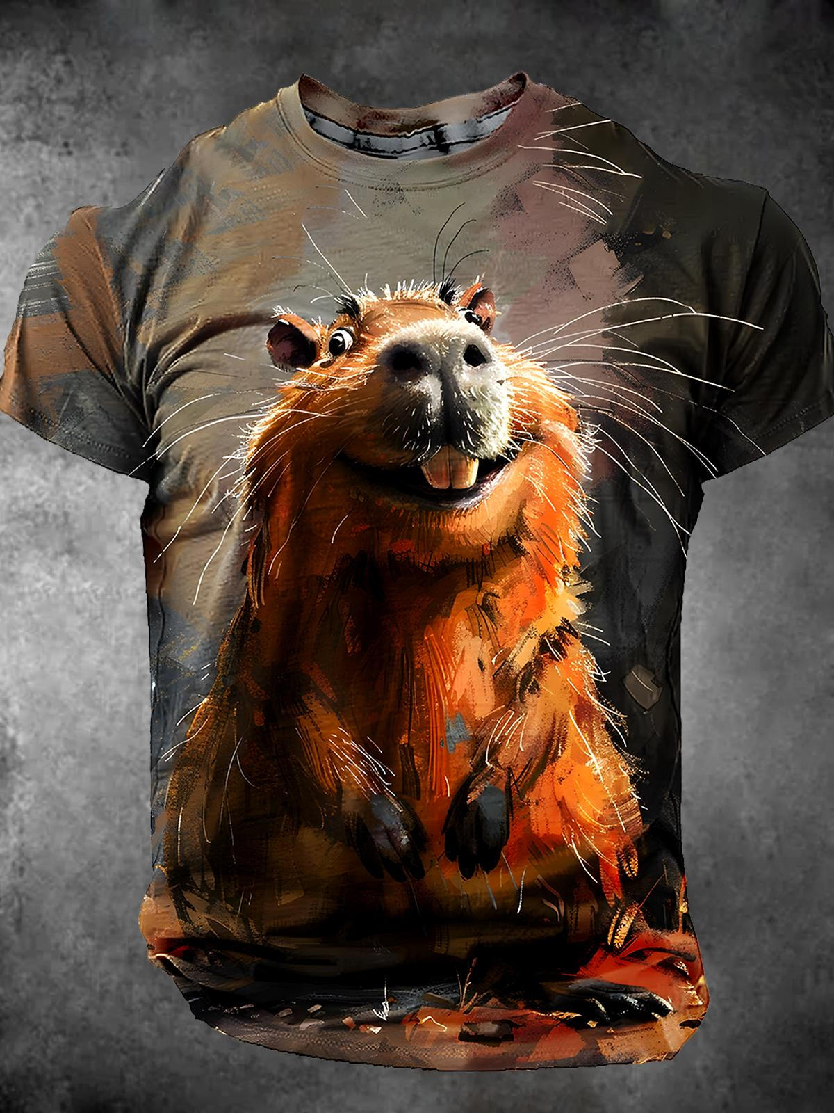 Animals Round Neck Short Sleeve Men's T-shirt