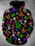 Christmas Print Long Sleeve Hooded Pocket Men's Top