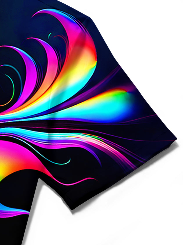 Men's abstract tie dye short sleeve shirt close-up detail