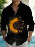 Sunflower Butterfly Men's Pocket Long Sleeve Shirts