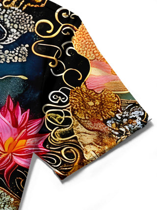 Men's floral short sleeve shirt close-up detail