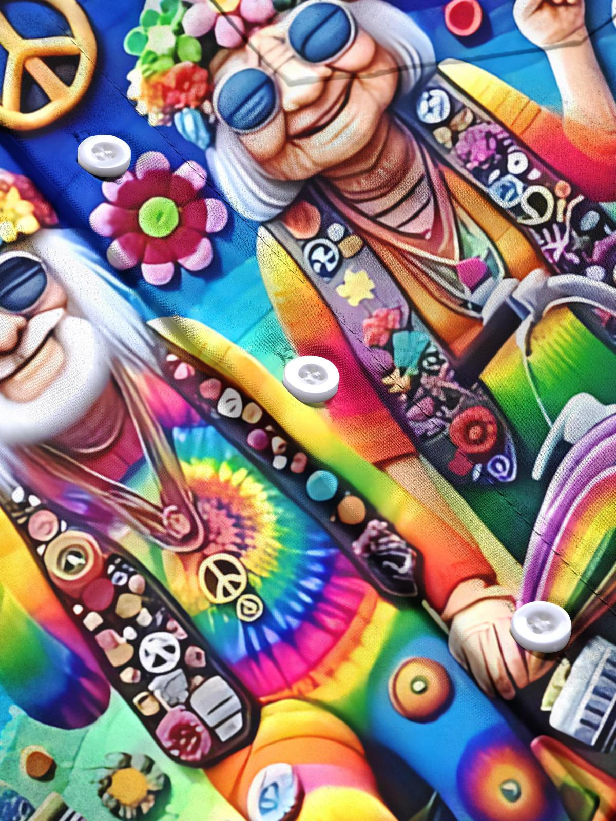 Hippie Art Print Men's Pocket Long Sleeve Shirts