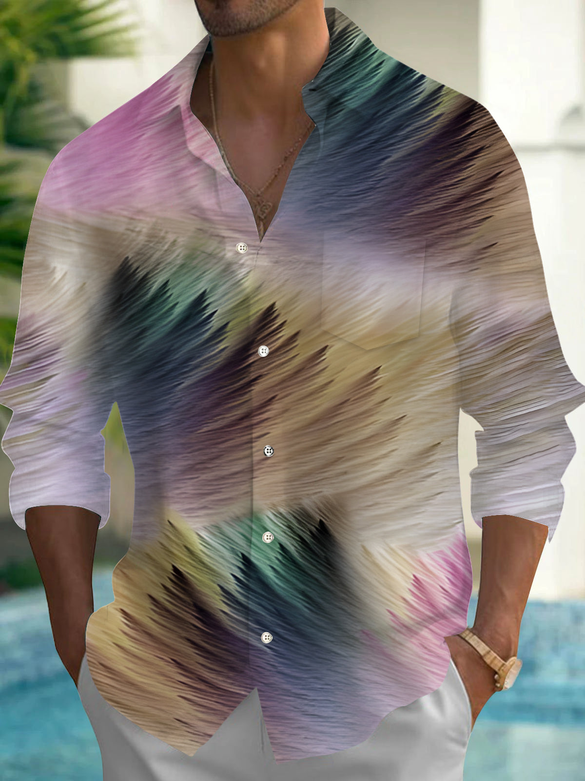 Abstract Gradient Men's Pocket Long Sleeve Shirts