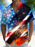 American Flag Firework Short Sleeve Men's Shirts With Pocket