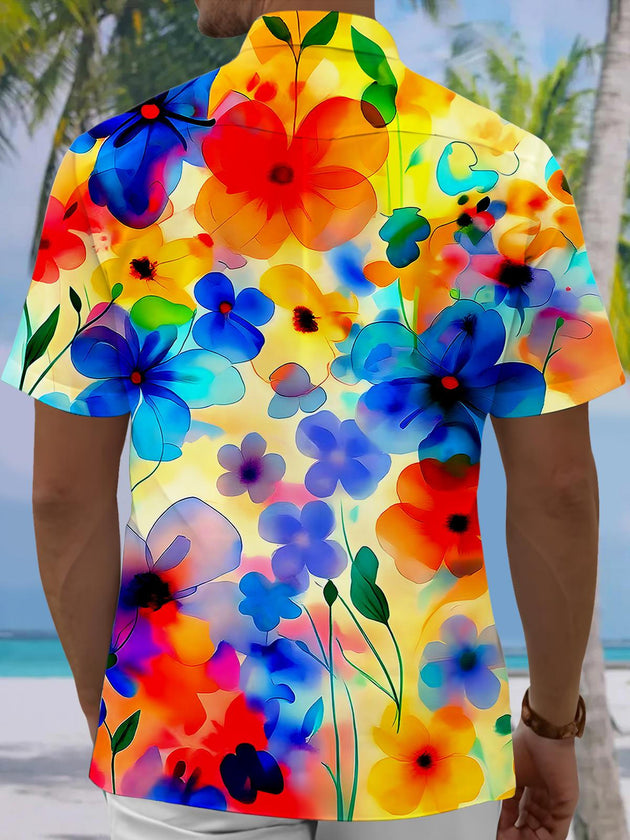 Men's Hawaiian floral short sleeve shirt back view