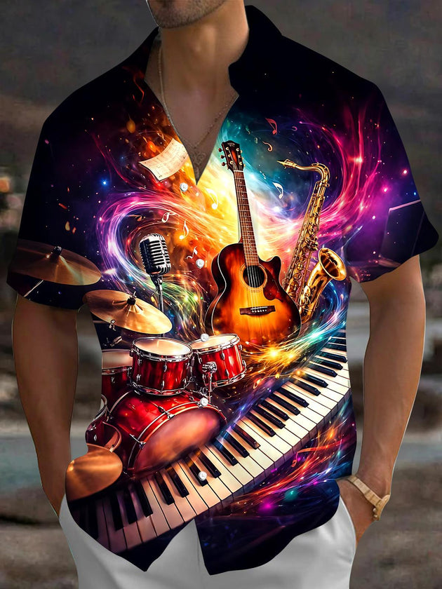 Musical Instrument Men's Pocket Short Sleeve Shirts