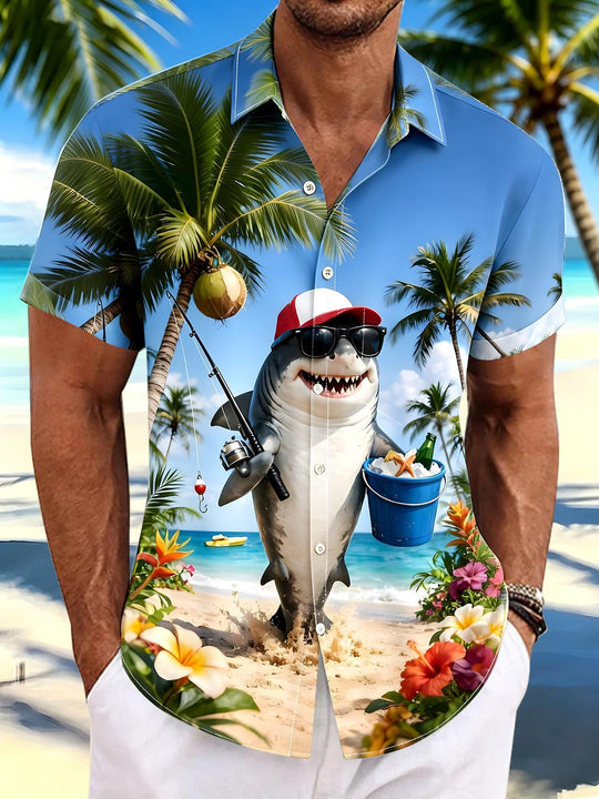 Hawaiian Shark Men's Pocket Short Sleeve Shirts
