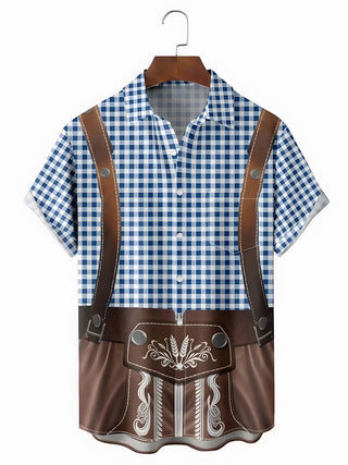 men funny costume grid short sleeve shirt front view