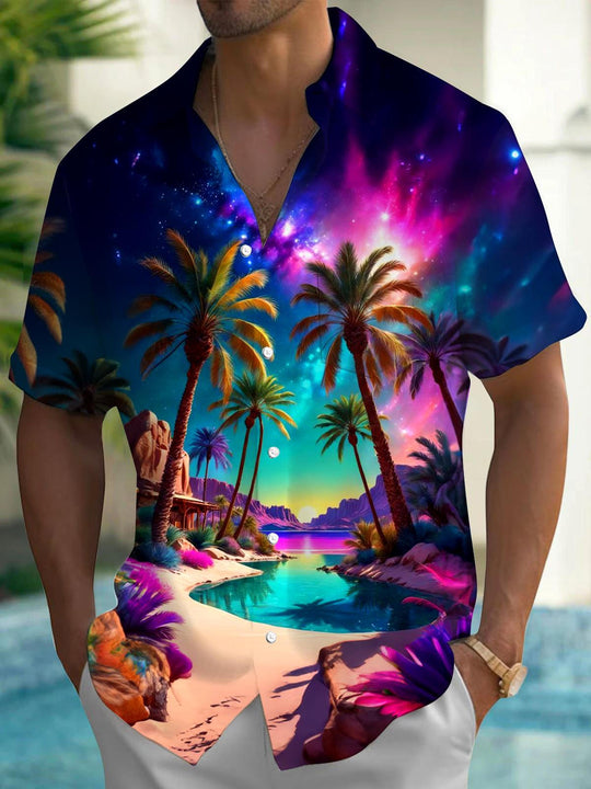 men's Hawaiian shirt front view tropical beach vacation