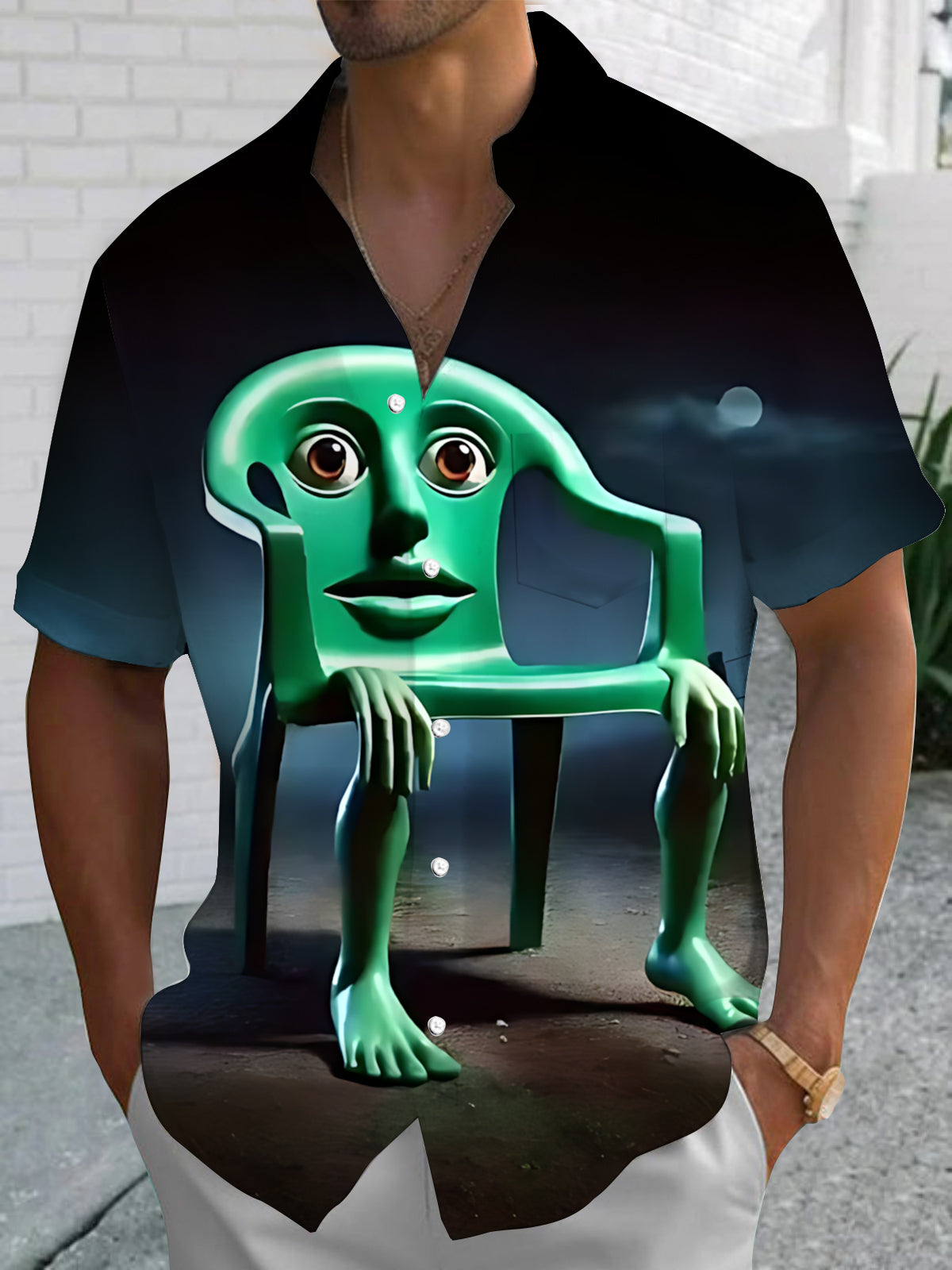 Funny Chair Print Men's Pocket Short Sleeve Shirts