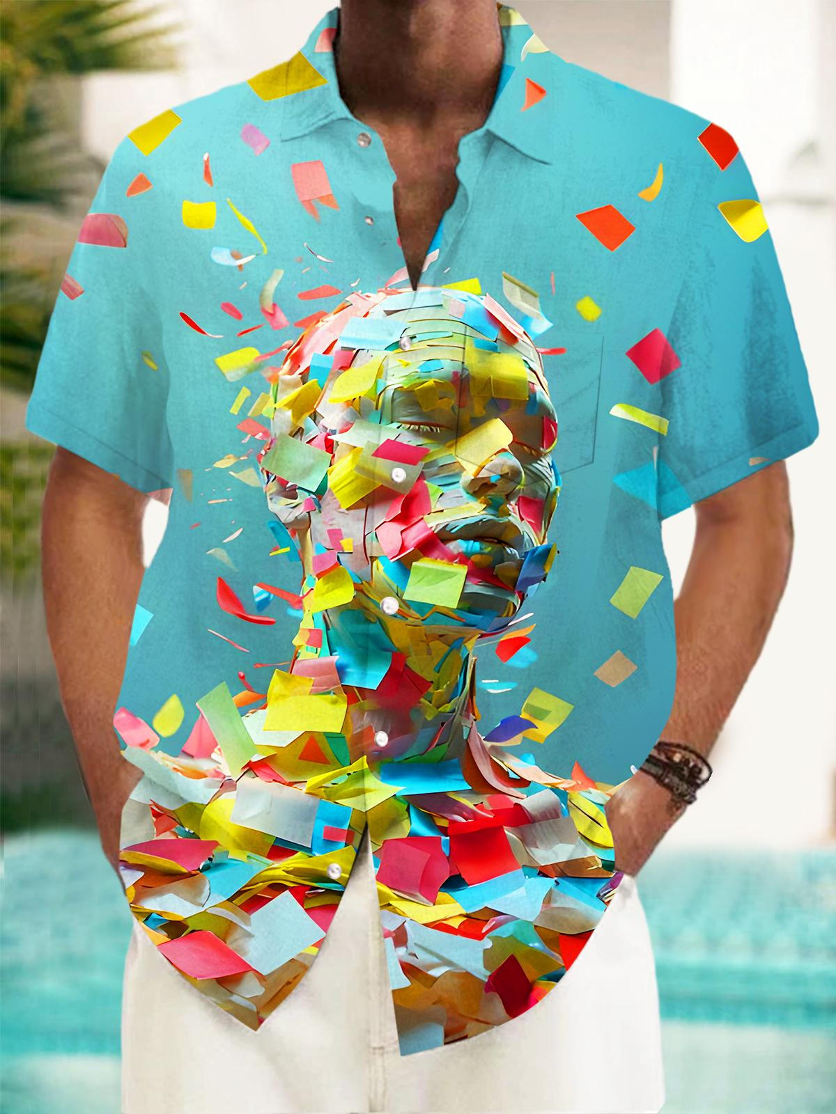 Art Colorful Sticky Notes Sculpture Face Men's Pocket Short Sleeve Shirts