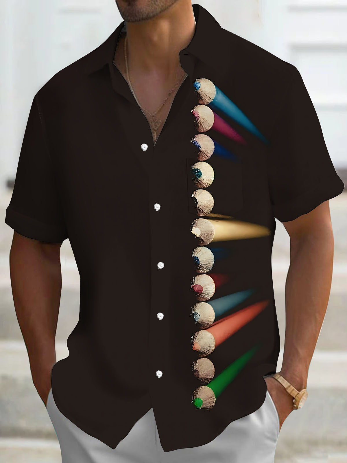 Paintbrush Print Men's Pocket Short Sleeve Shirts