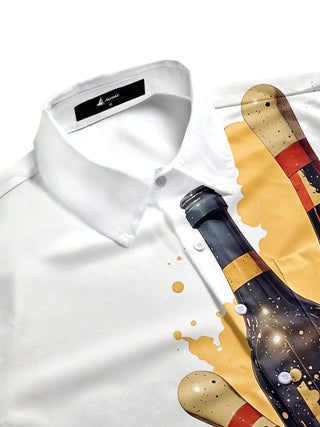 Men's side view short sleeve shirt with bowling print and athletic style