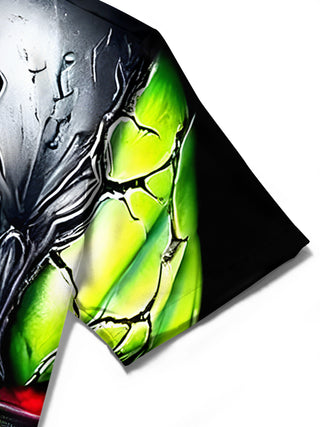 men's skull print shirt close-up short sleeve