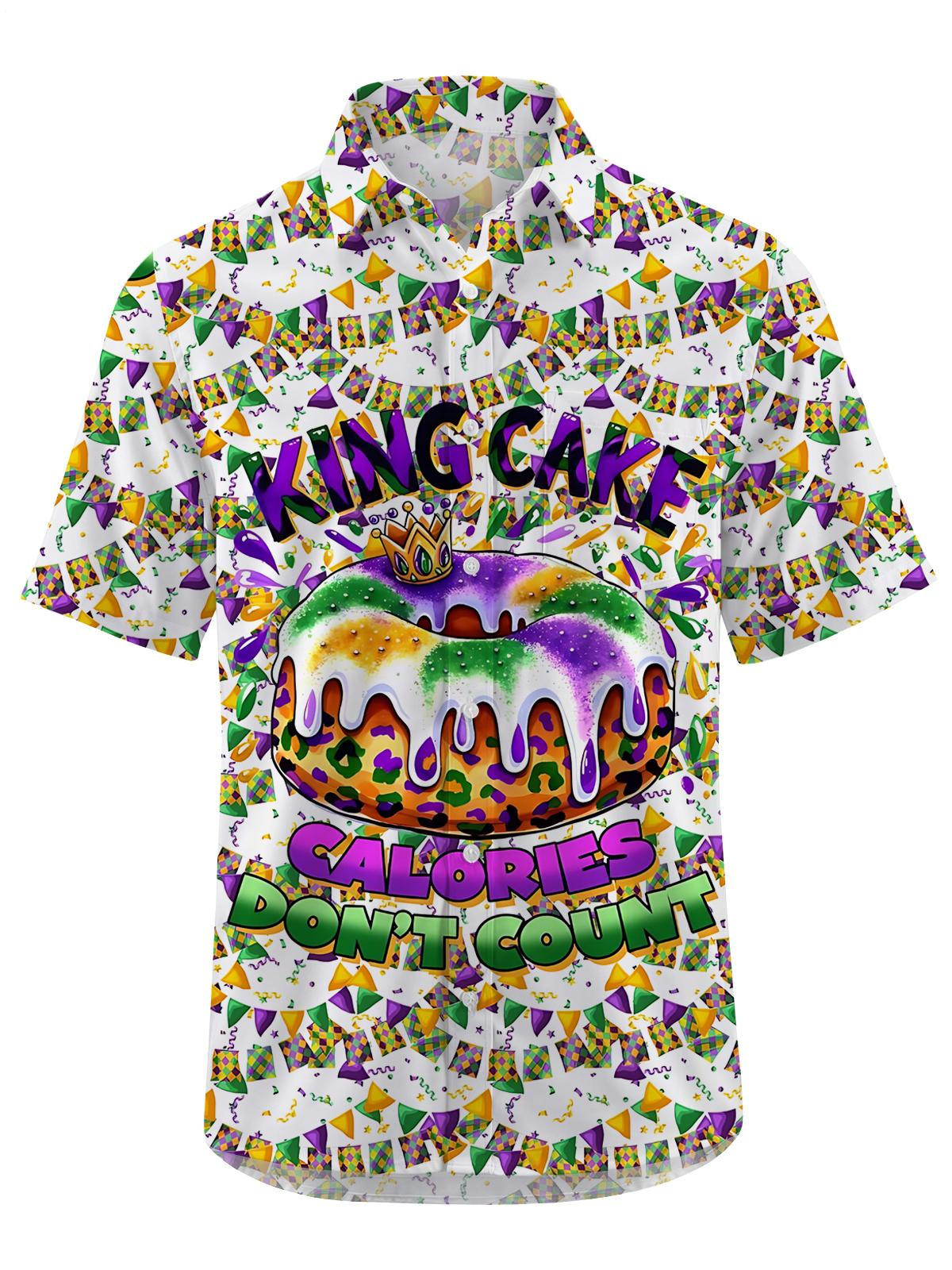 Mardi Gras King Cake Print Men's Pocket Short Sleeve Shirts