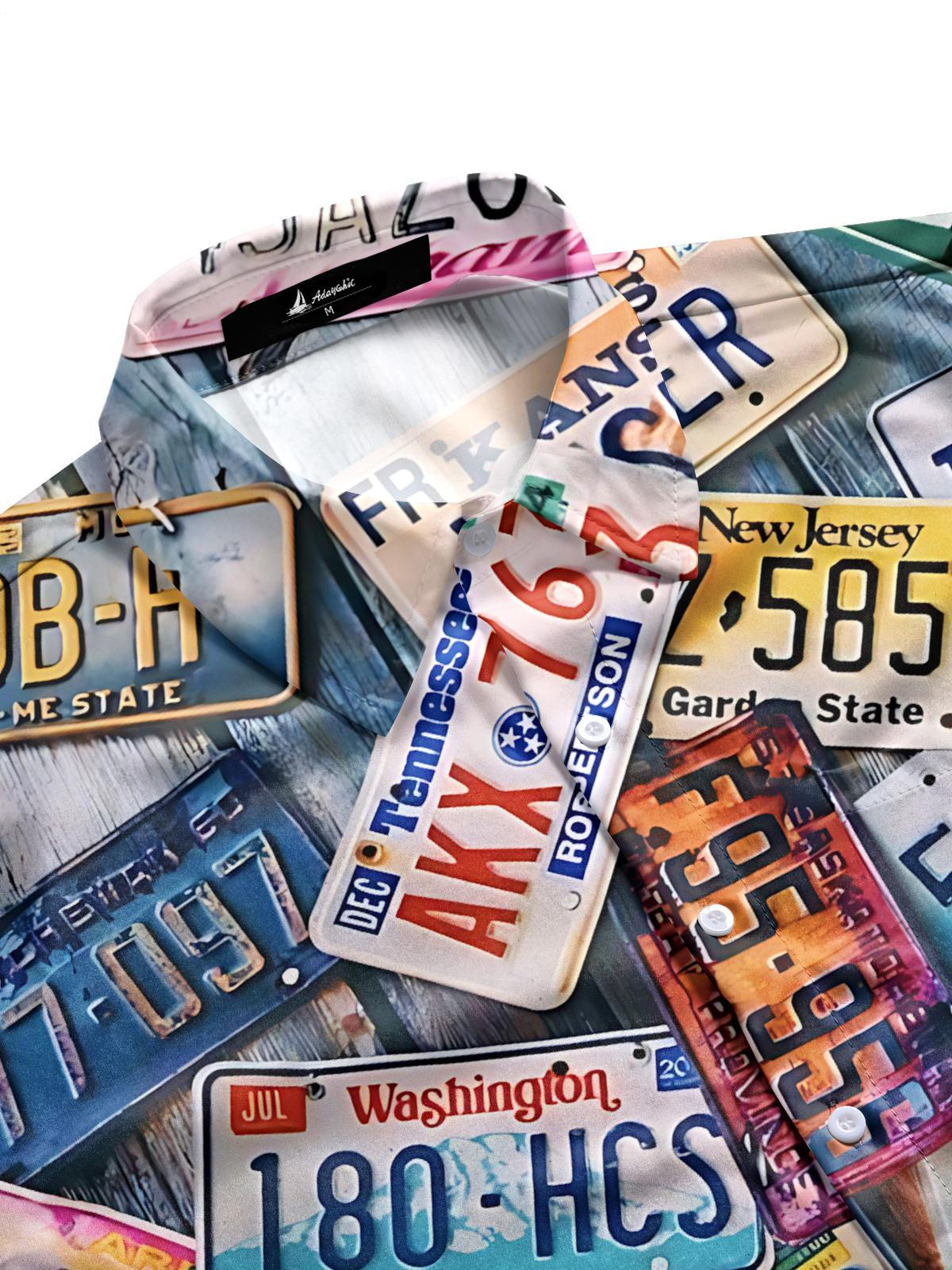 License Plate Print Men's Pocket Short Sleeve Shirts