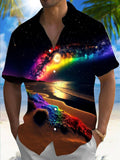 Seaside Landscape Print Men's Pocket Short Sleeve Shirts