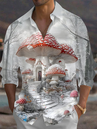 men's mushroom print shirt front view