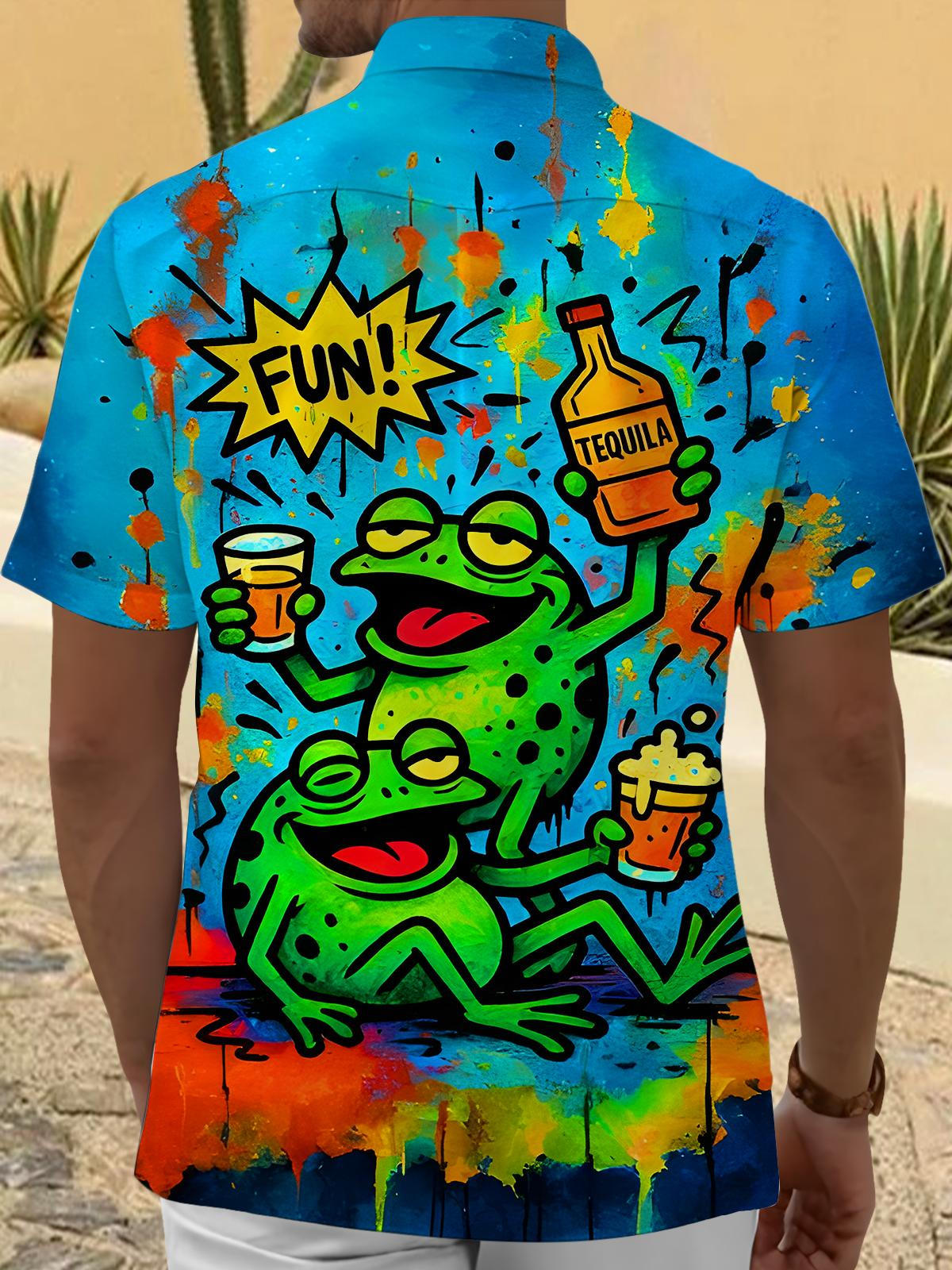 Fun Frogs Raises Glasses Men's Pocket Short Sleeve Shirts