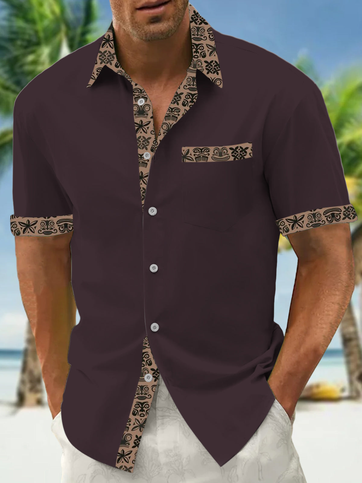 Vintage Print Men's Pocket Short Sleeve Shirts