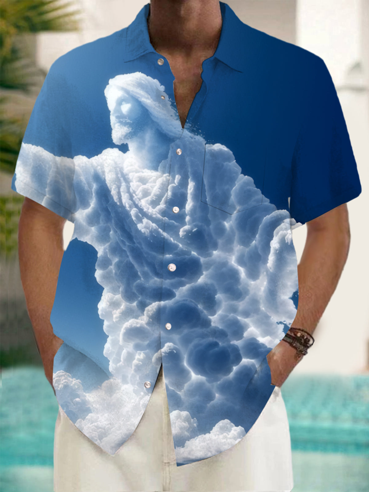 Jesus Cloud Flower Art Print Men's Pocket Short Sleeve Shirts