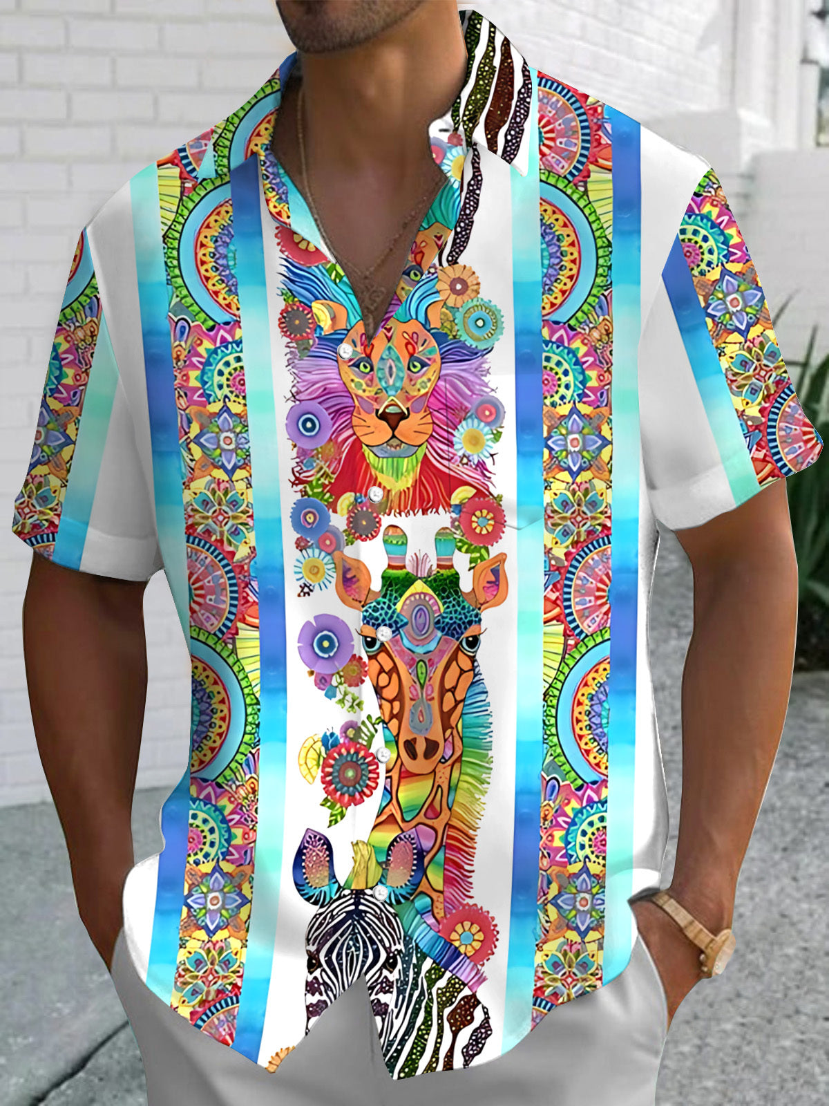 Animal Print Men's Pocket Short Sleeve Shirts